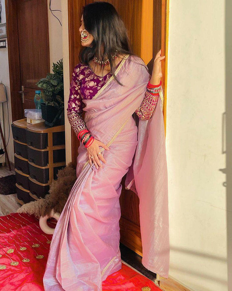 Purple Crush Tissue Silk Saree with Jacquard Weaving Stitched Blouse