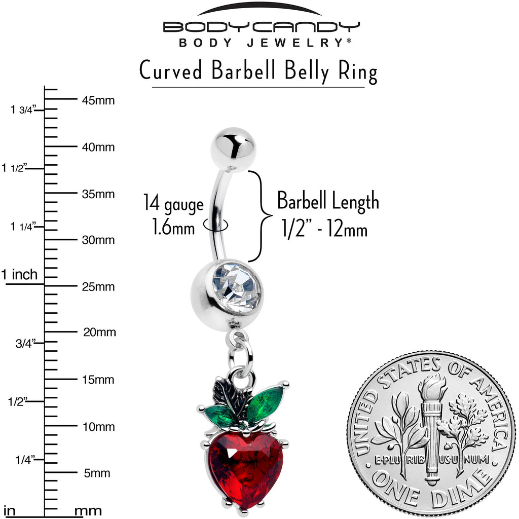Clear Red and Green Gem Strawberry Heart Dangle Belly Ring - Image 3