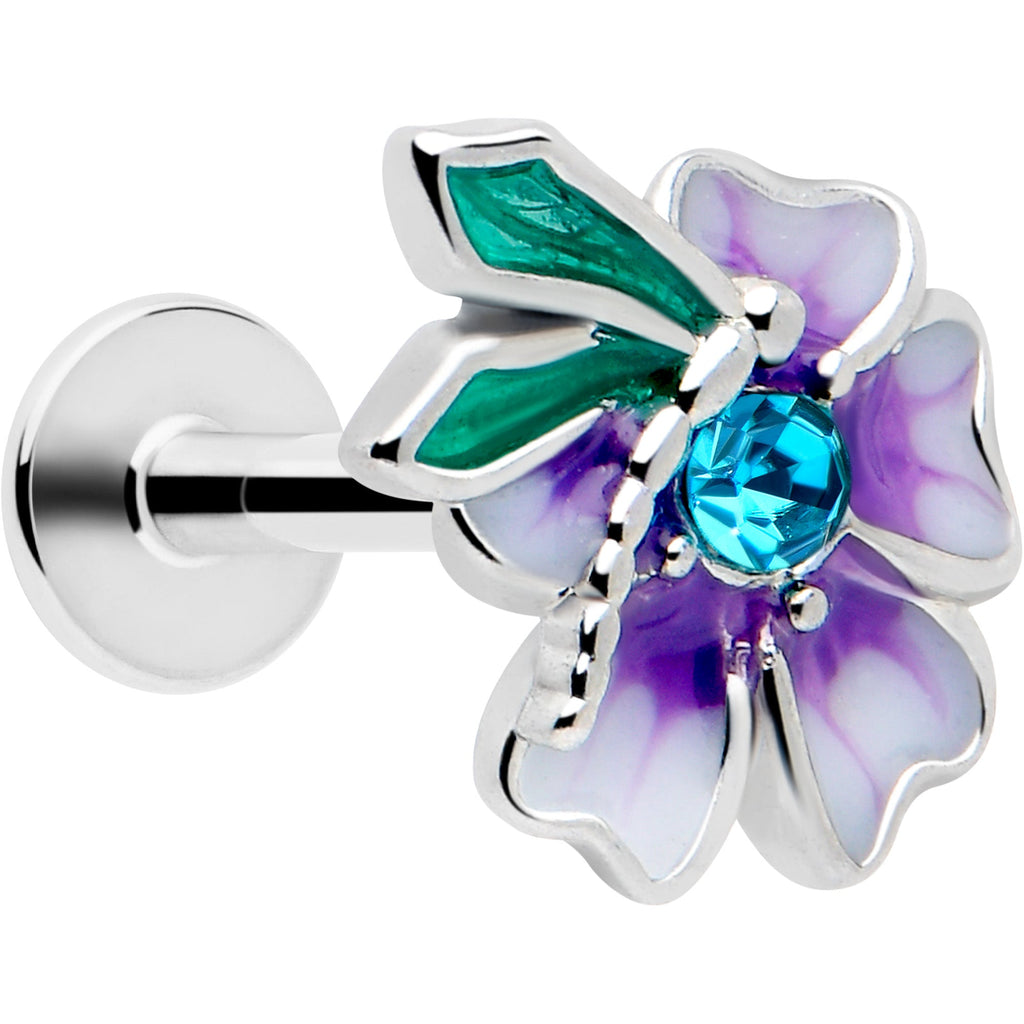 16G Blue Gem Purple Flower Fairy Labret Lip Ring
