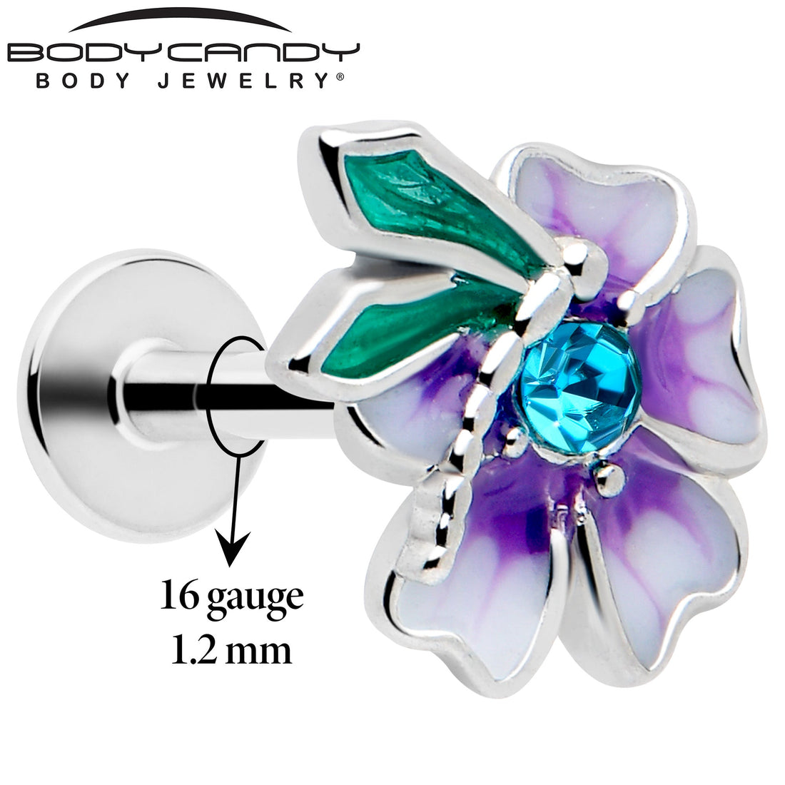 16G Blue Gem Purple Flower Fairy Labret Lip Ring