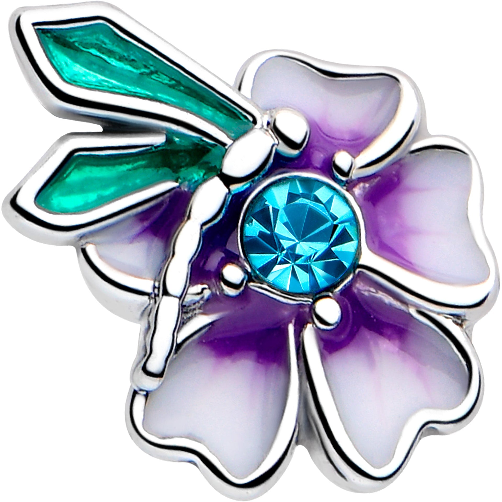 16G Blue Gem Purple Flower Fairy Labret Lip Ring