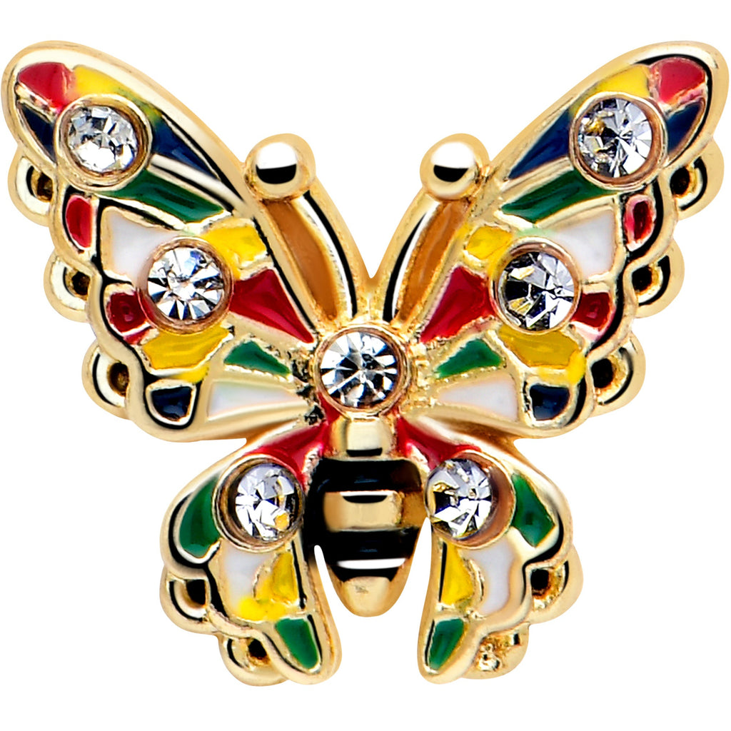 16G Gold Tone Butterfly Labret Stud with Multicolor Enamel - Image 3