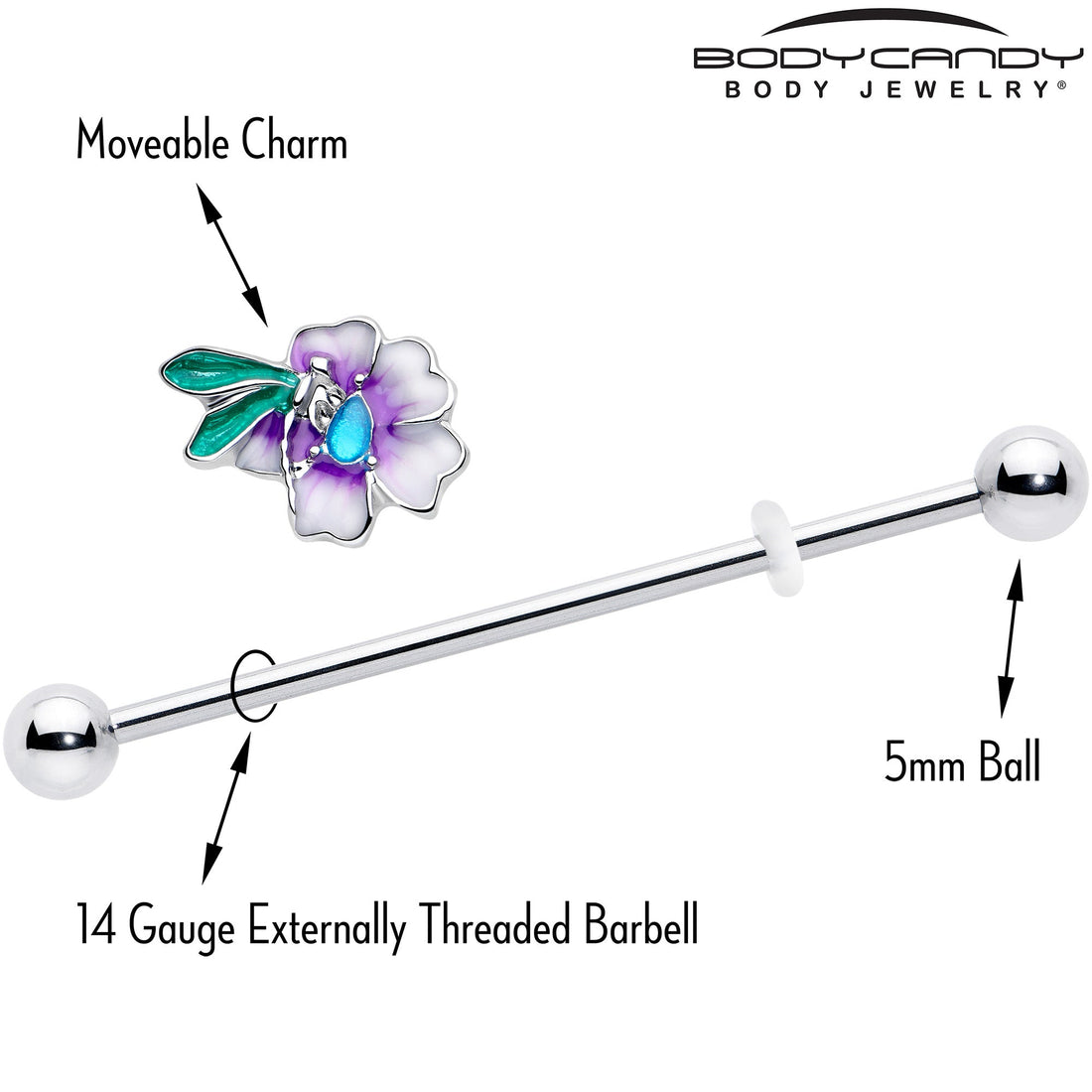 14G Purple Faerie Flower Industrial Barbell 38mm - Image 4