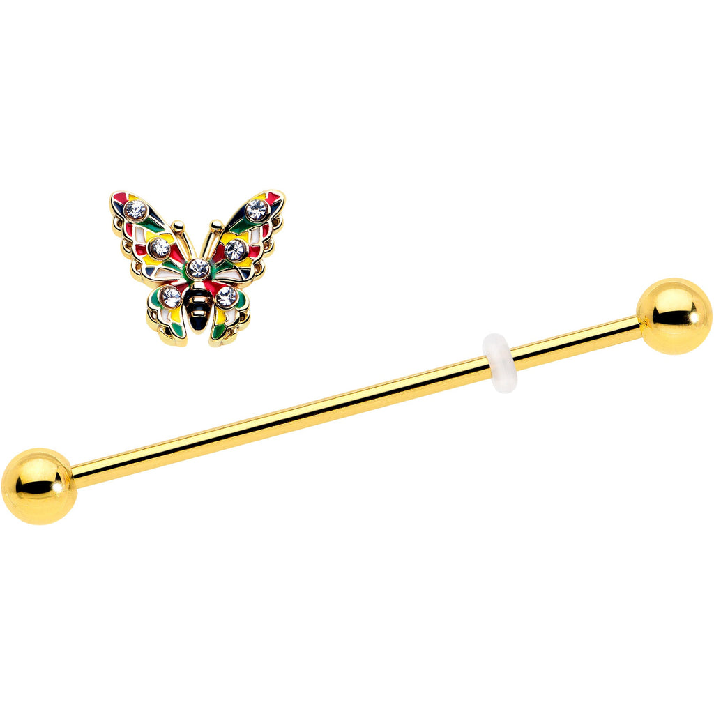 14G Color Block Butterfly Industrial Barbell 38mm - Image 2
