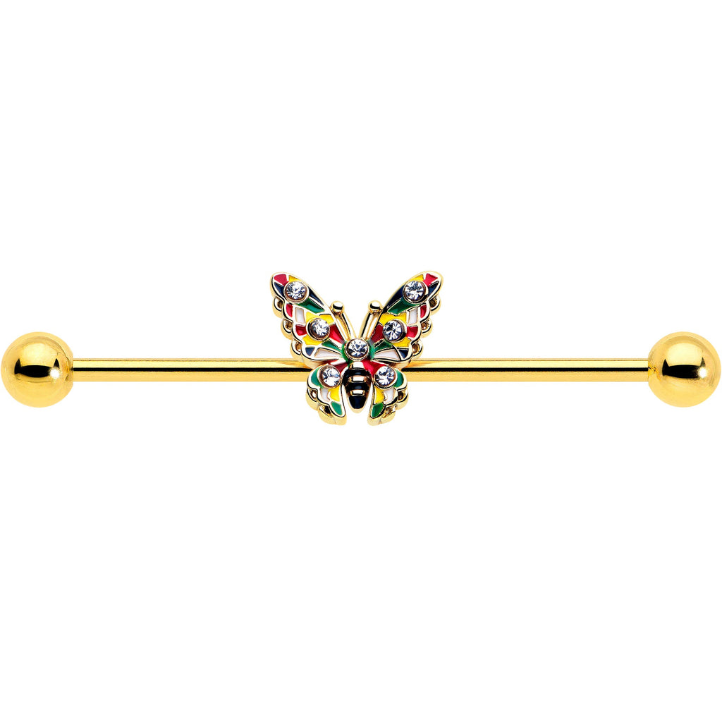 14G Color Block Butterfly Industrial Barbell 38mm - Image 3