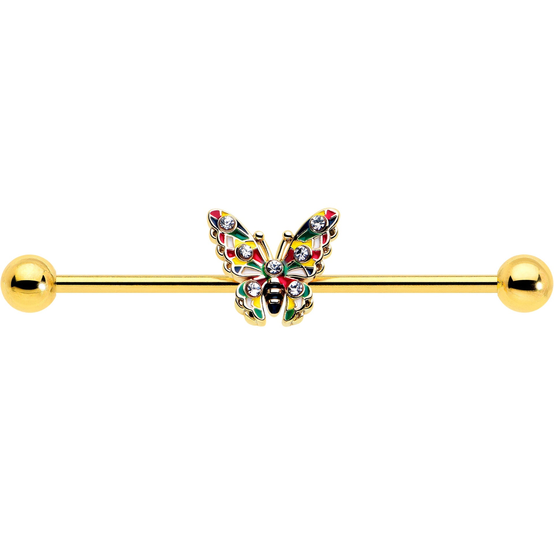14G Color Block Butterfly Industrial Barbell 38mm - Image 3