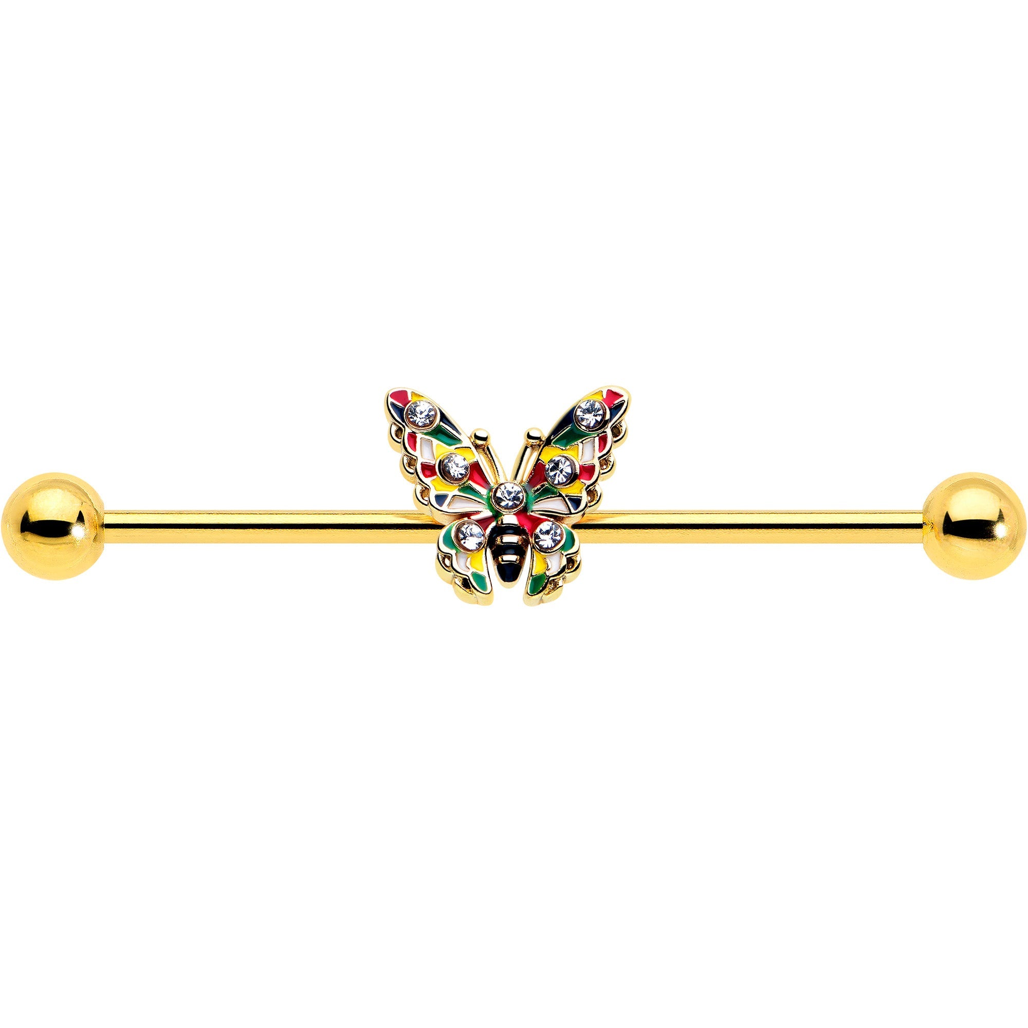 14G Color Block Butterfly Industrial Barbell 38mm - Image 3