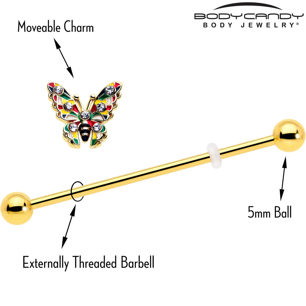14G Color Block Butterfly Industrial Barbell 38mm - Image 4