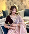 Pink Soft Zimmy Silk Saree featuring delicate fancy lace border