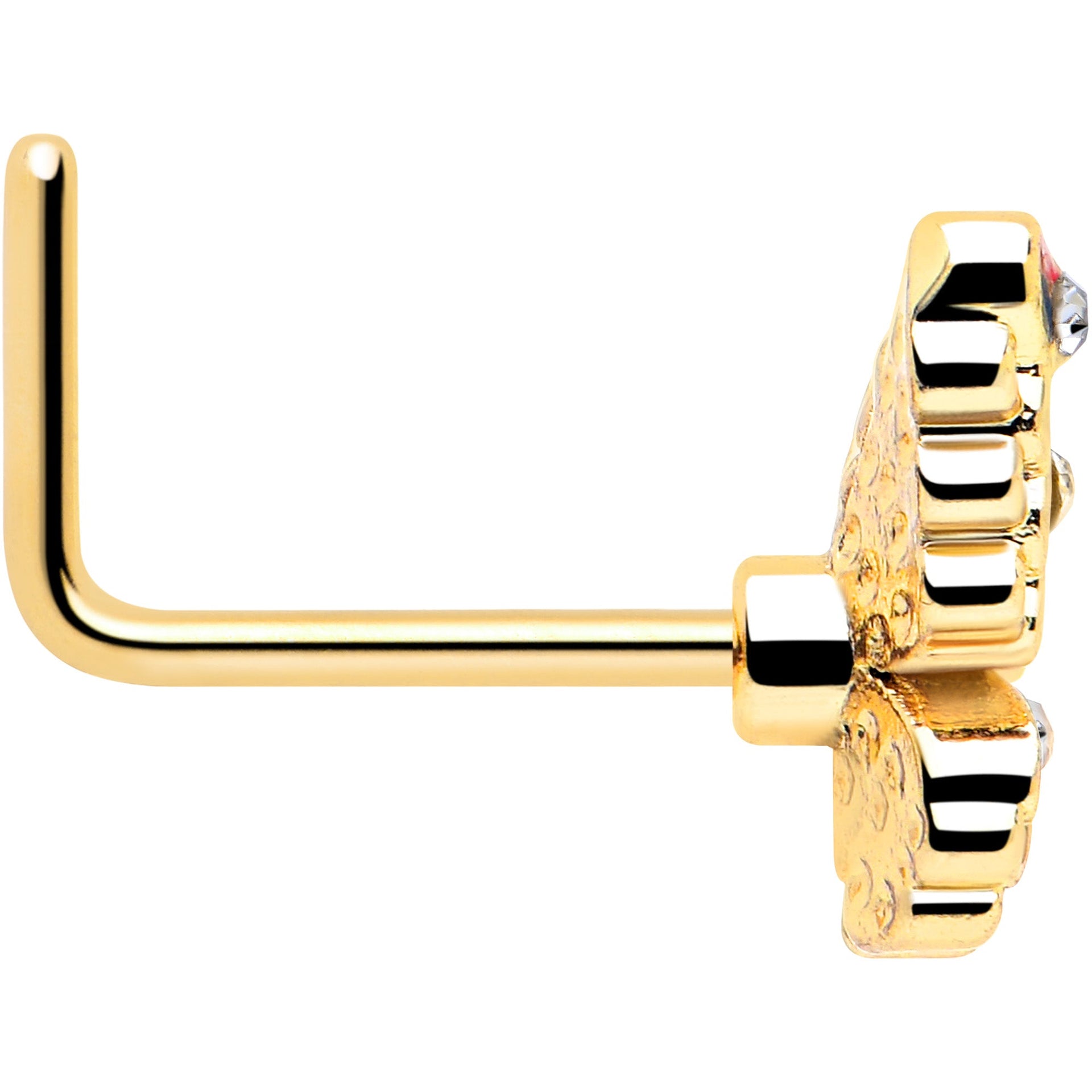 20G Multicolor Butterfly L Shape Nostril Ring in Gold Tone - Image 4