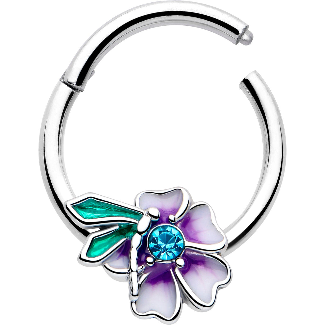 Purple Flower Faerie Hinged Segment Ring 16G Septum Hoop - Image 2