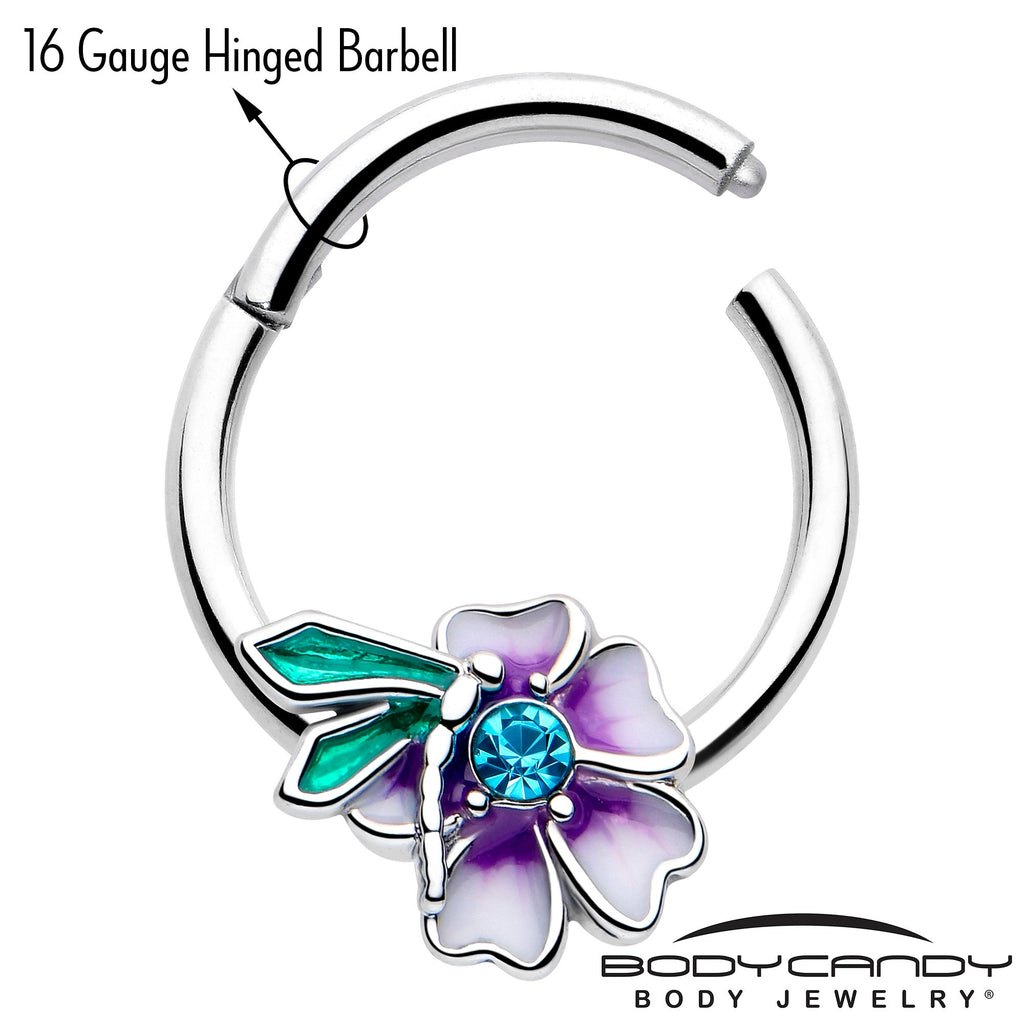 Purple Flower Faerie Hinged Segment Ring 16G Septum Hoop - Image 3