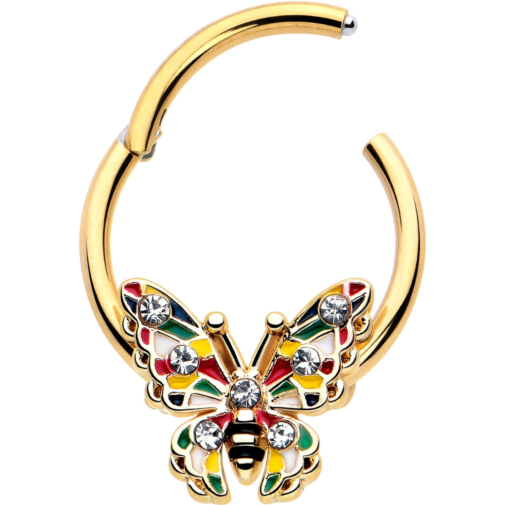 16G Gold Tone Butterfly Hinged Segment Ring with Colorful Gems - Image 2