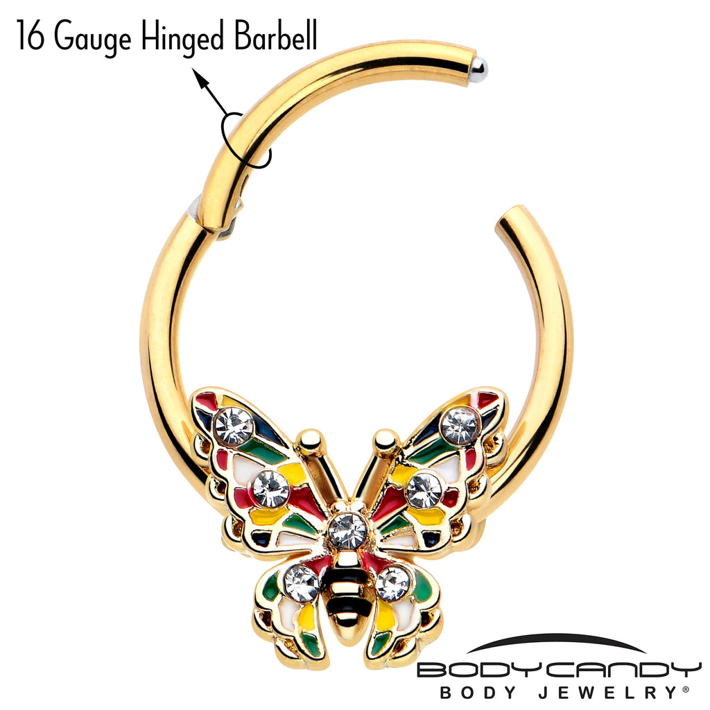16G Gold Tone Butterfly Hinged Segment Ring with Colorful Gems - Image 3