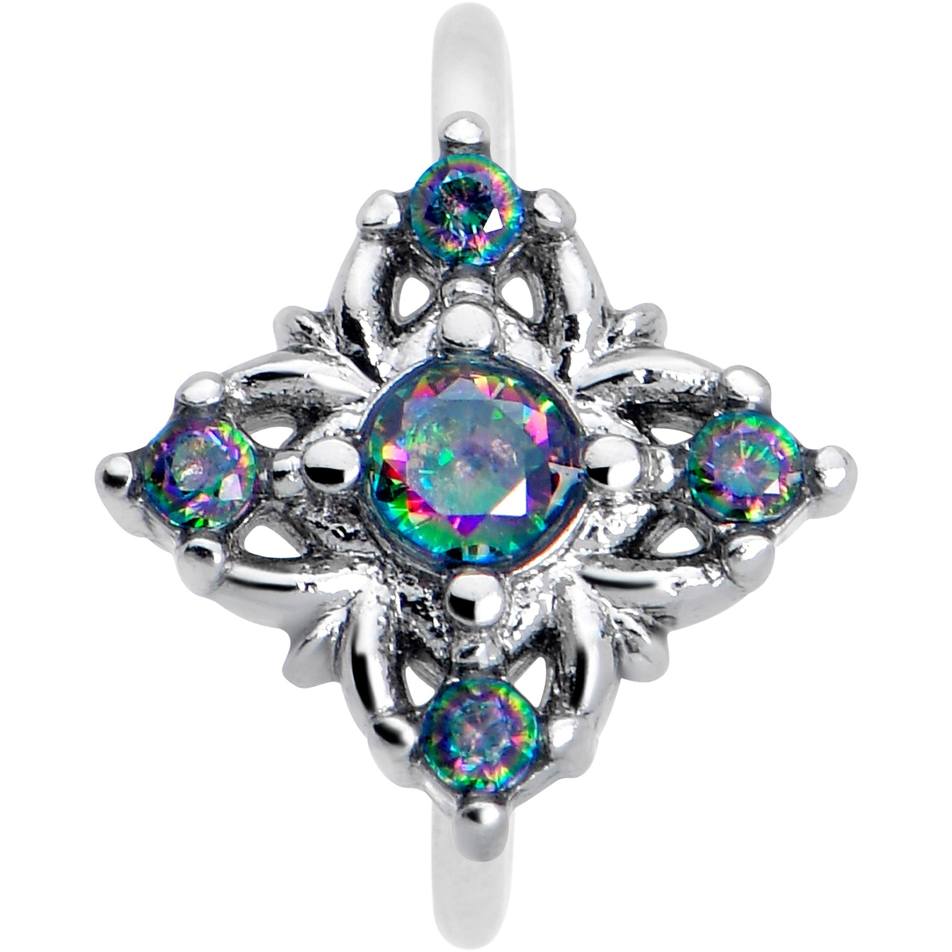 20G 5/16 Vitrail CZ Gem Beauty Cross Nose Hoop