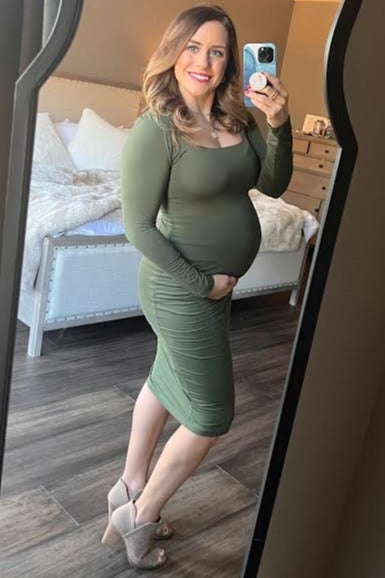 Olive Long Sleeve Square Neck Maternity Dress