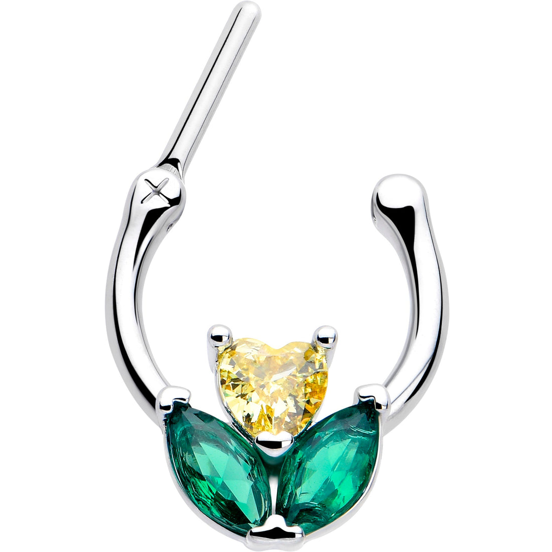 16G Yellow Green CZ Heart Flower Septum Cartilage Clicker Ring - Image 2