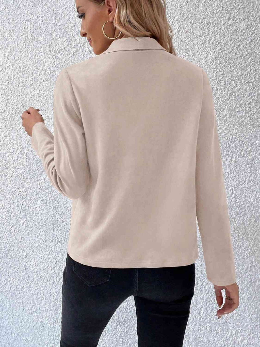 Women's Minimalist Collared Long Sleeve Jacket - Everyday Wear