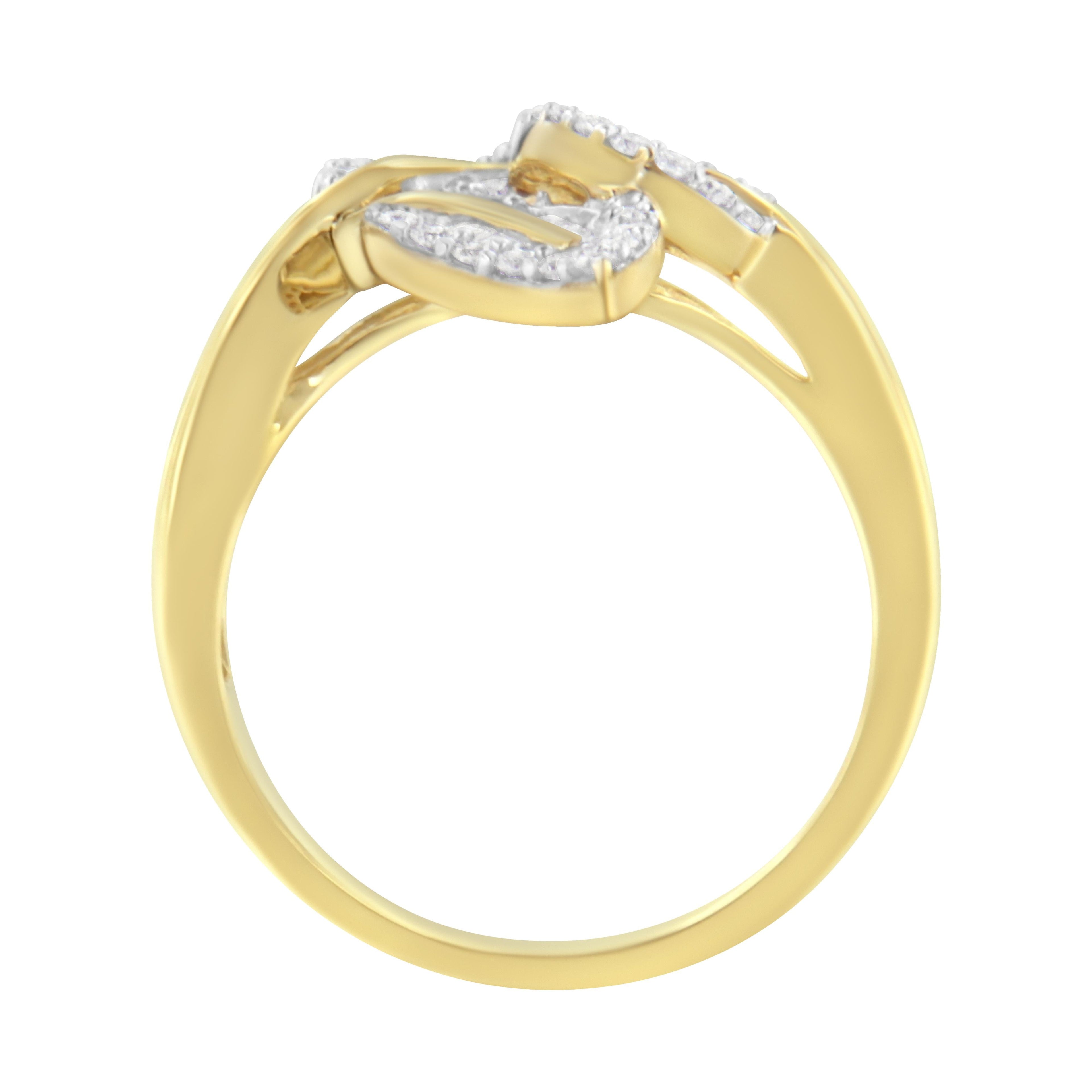 10k Yellow and White Gold 1/2 Cttw Baguette and Round Diamond Bypass Triple Leaf Ring (I-J Color, I1-I2 Clarity) - Size 7
