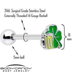 Green Shamrock and Beer Mug St. Patricks Day Tongue Barbell - Image 2