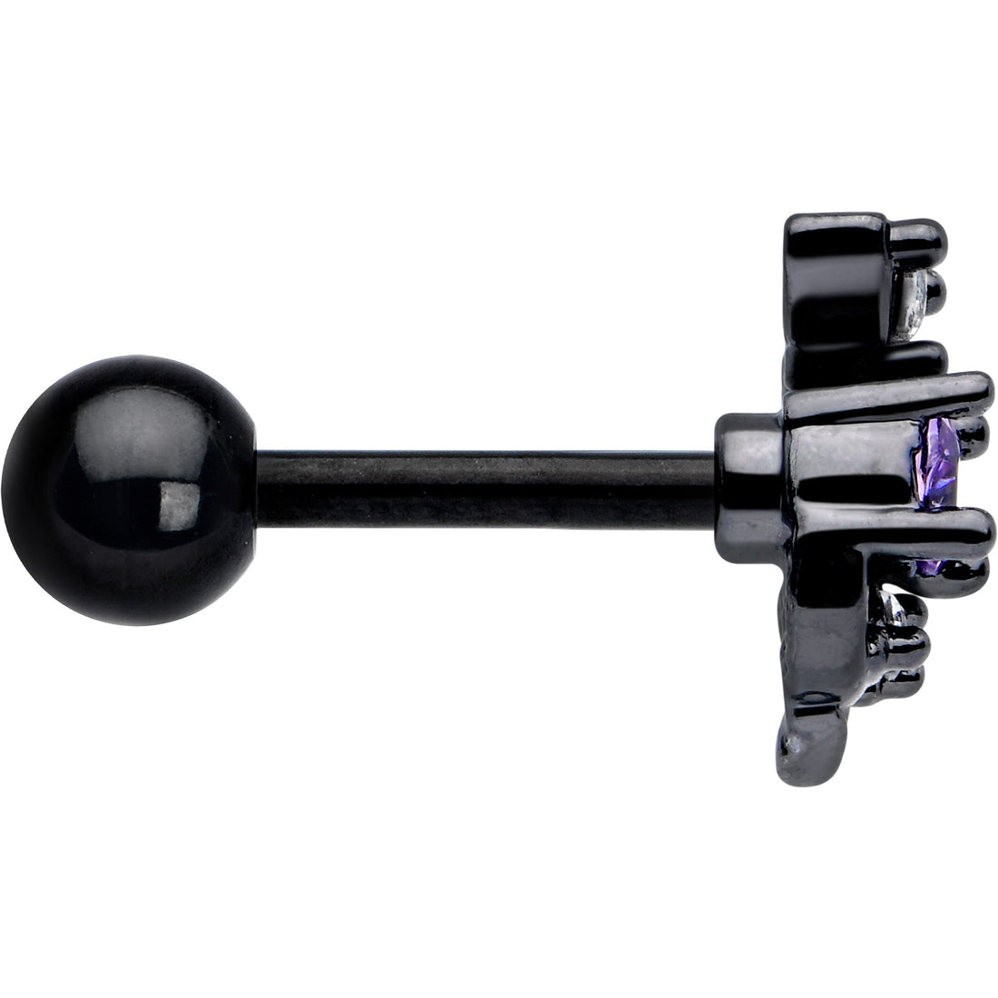 16G 1/4 Purple CZ Gem Black Twining Vine Cartilage Tragus Earring