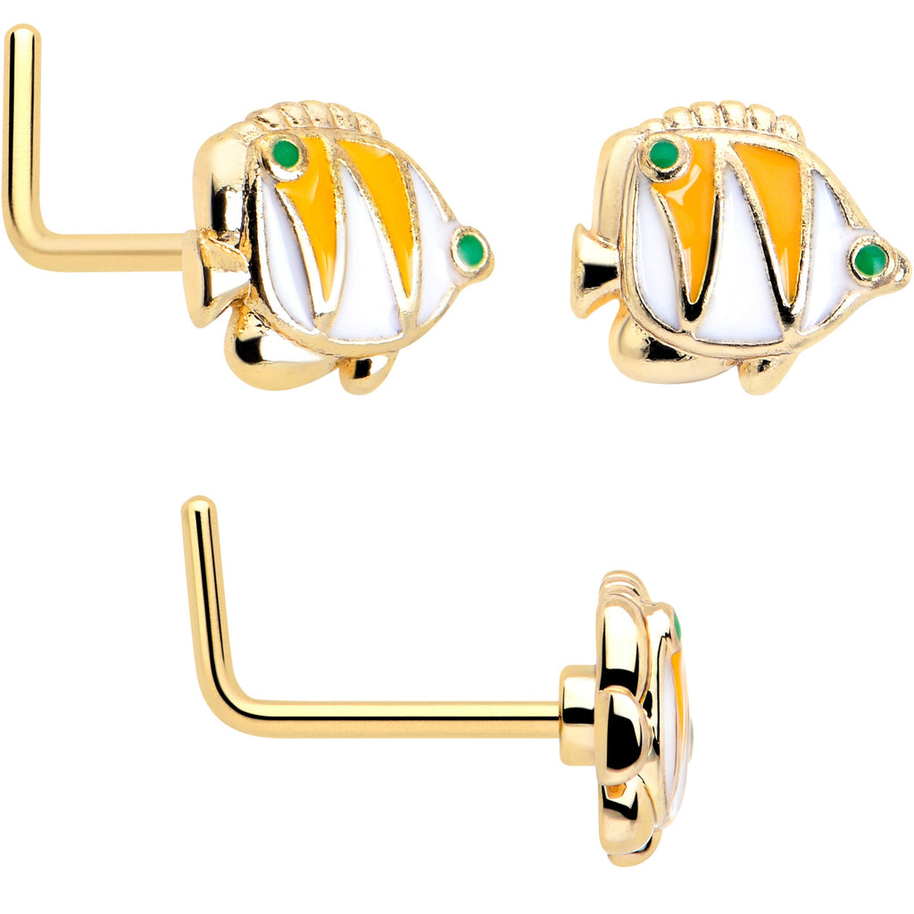 20G 7mm Gold Tone Tropical Fish L Shape Nose Ring Set of 3