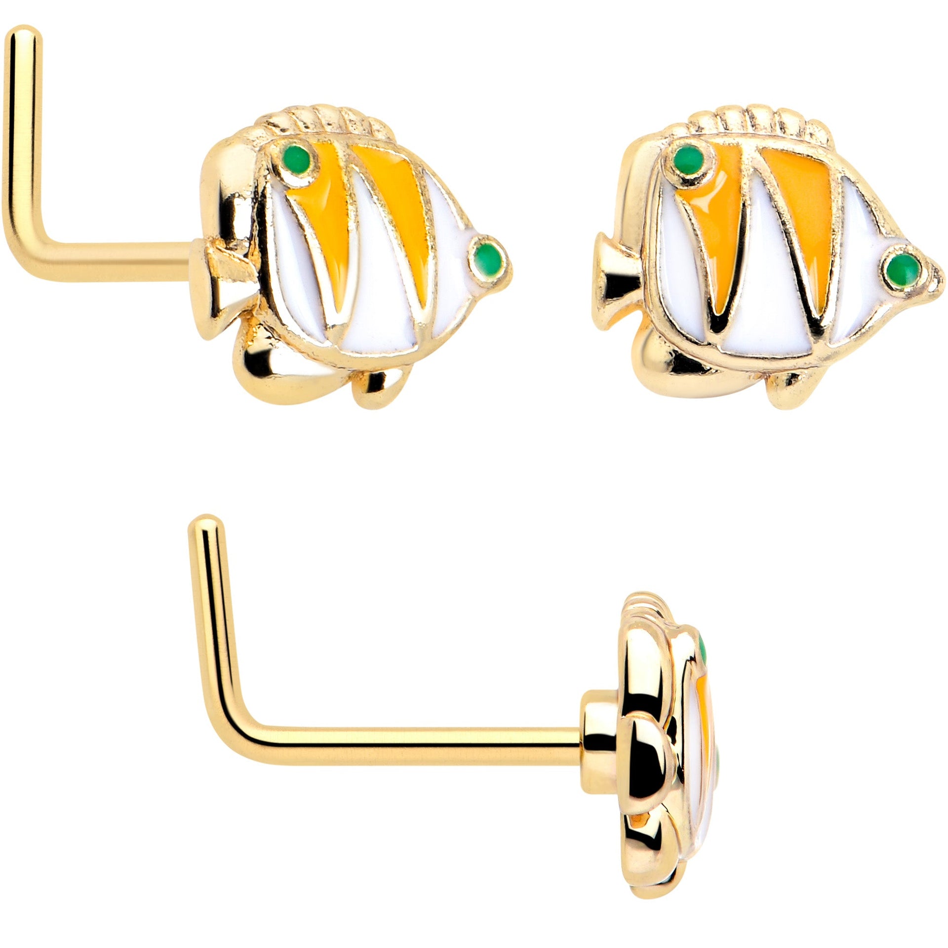 20G 7mm Gold Tone Tropical Fish L Shape Nose Ring Set of 3