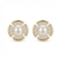 925 Sterling Silver Radiant Pearl and Baguette-Cut Fan-Shaped Stud Earrings