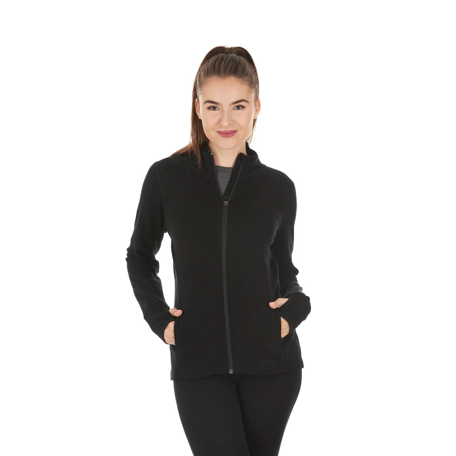 Women's Heavyweight Merino Wool Full-Zip Sweater in Navy or Black
