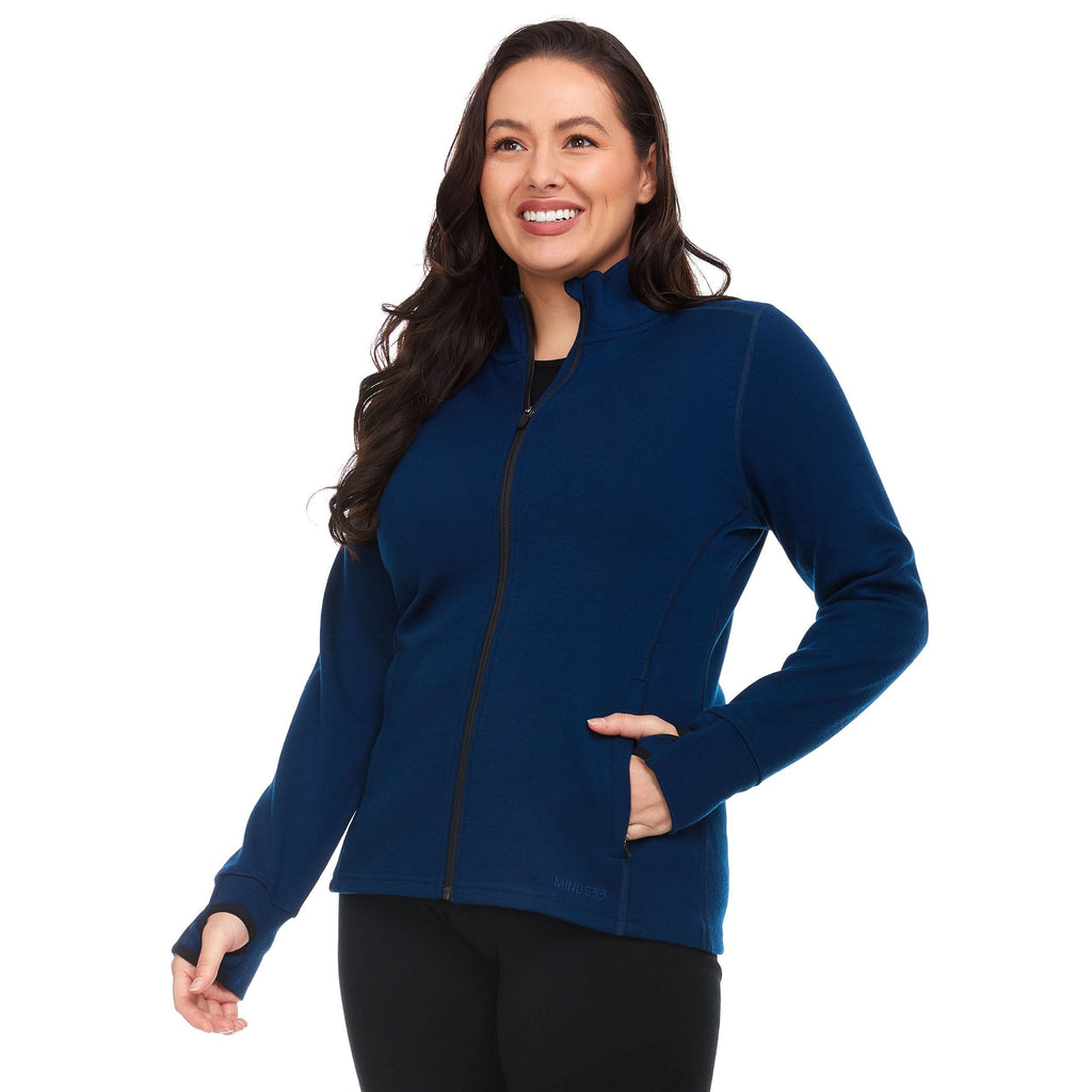 Women's Heavyweight Merino Wool Full-Zip Sweater in Navy or Black