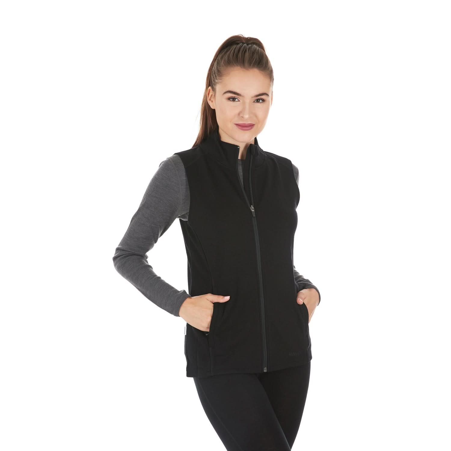 Women's 100% Merino Wool Heavyweight Vest - Sporty Zip-Up Layer