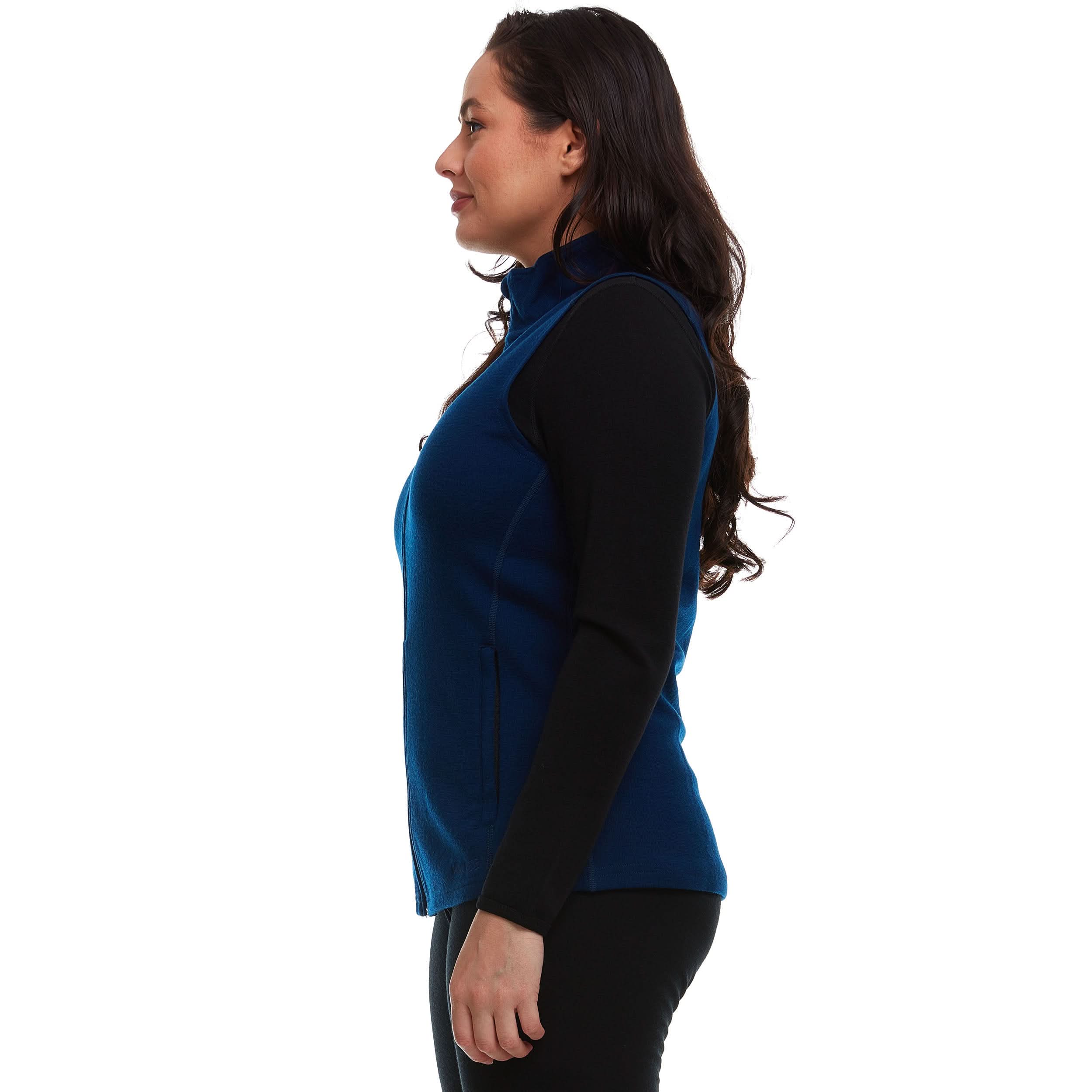 Women's 100% Merino Wool Heavyweight Vest - Sporty Zip-Up Layer