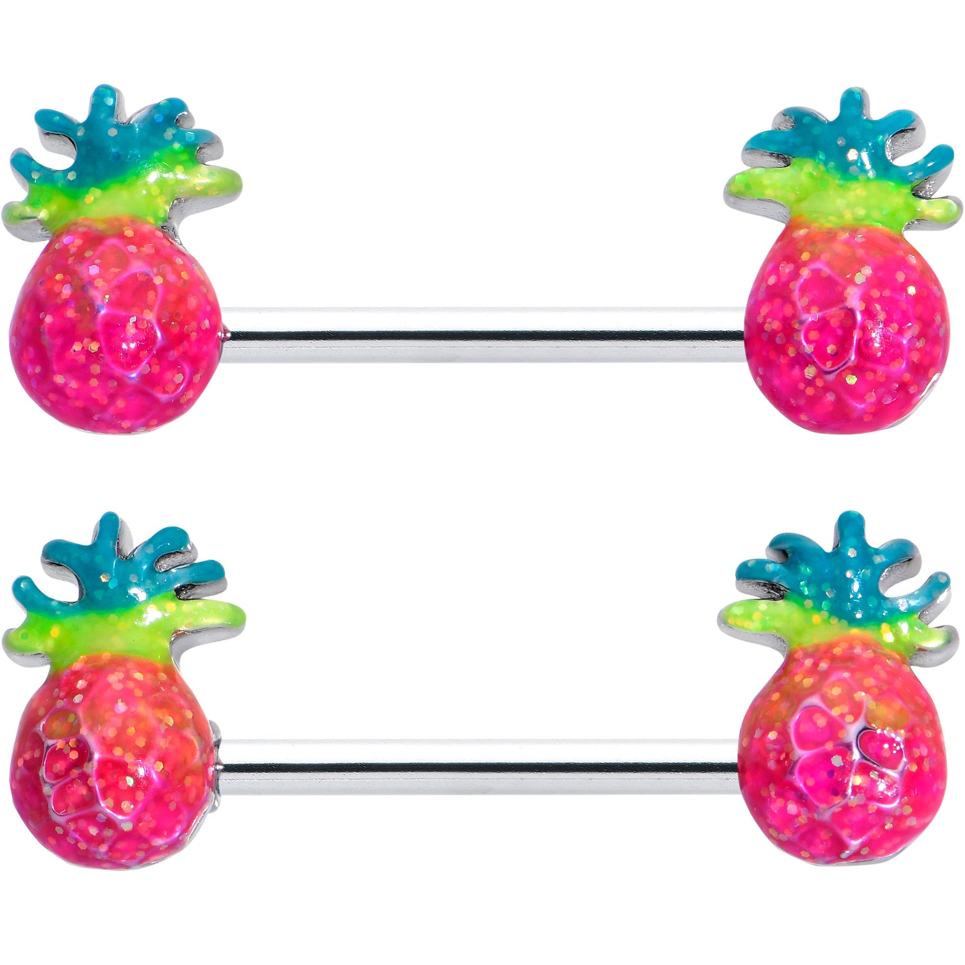 14G 9/16 Hot Tropical Pineapple Barbell Nipple Ring Set