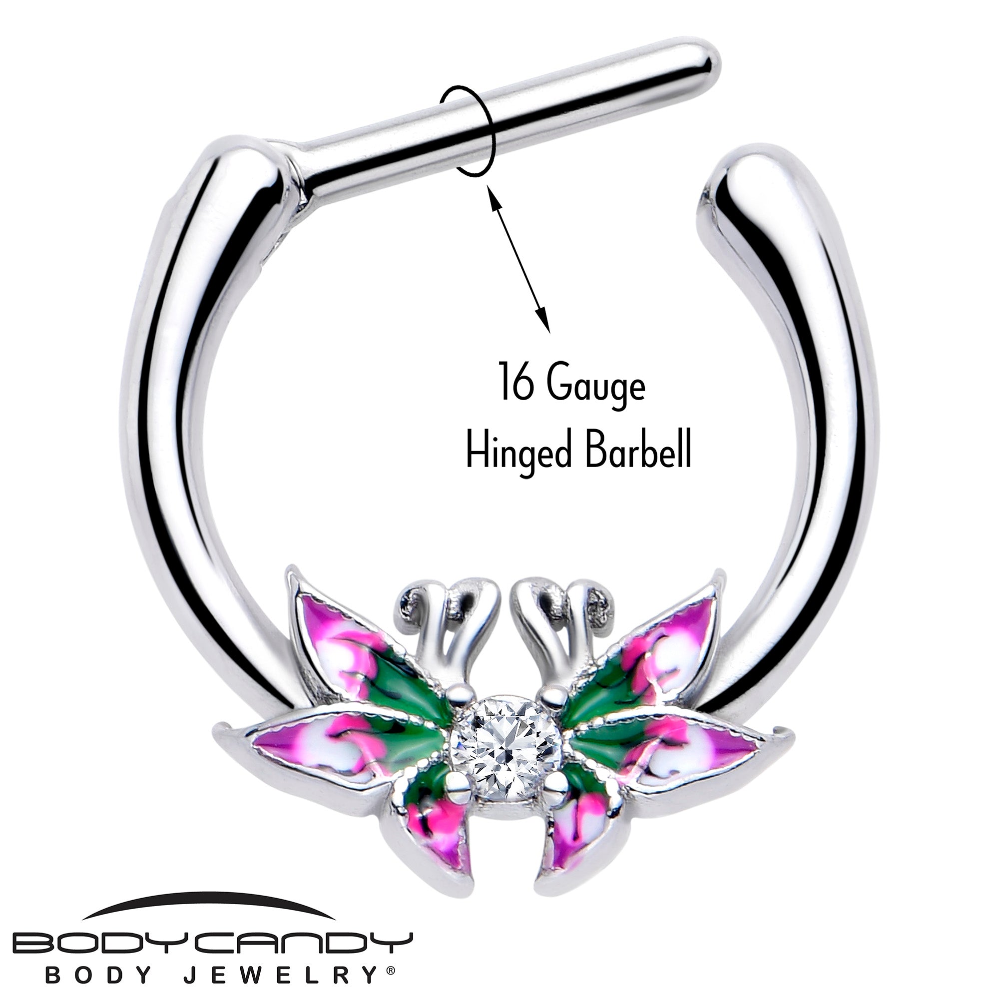 16G 5/16 Clear CZ Gem Profile Butterflies Cartilage Clicker