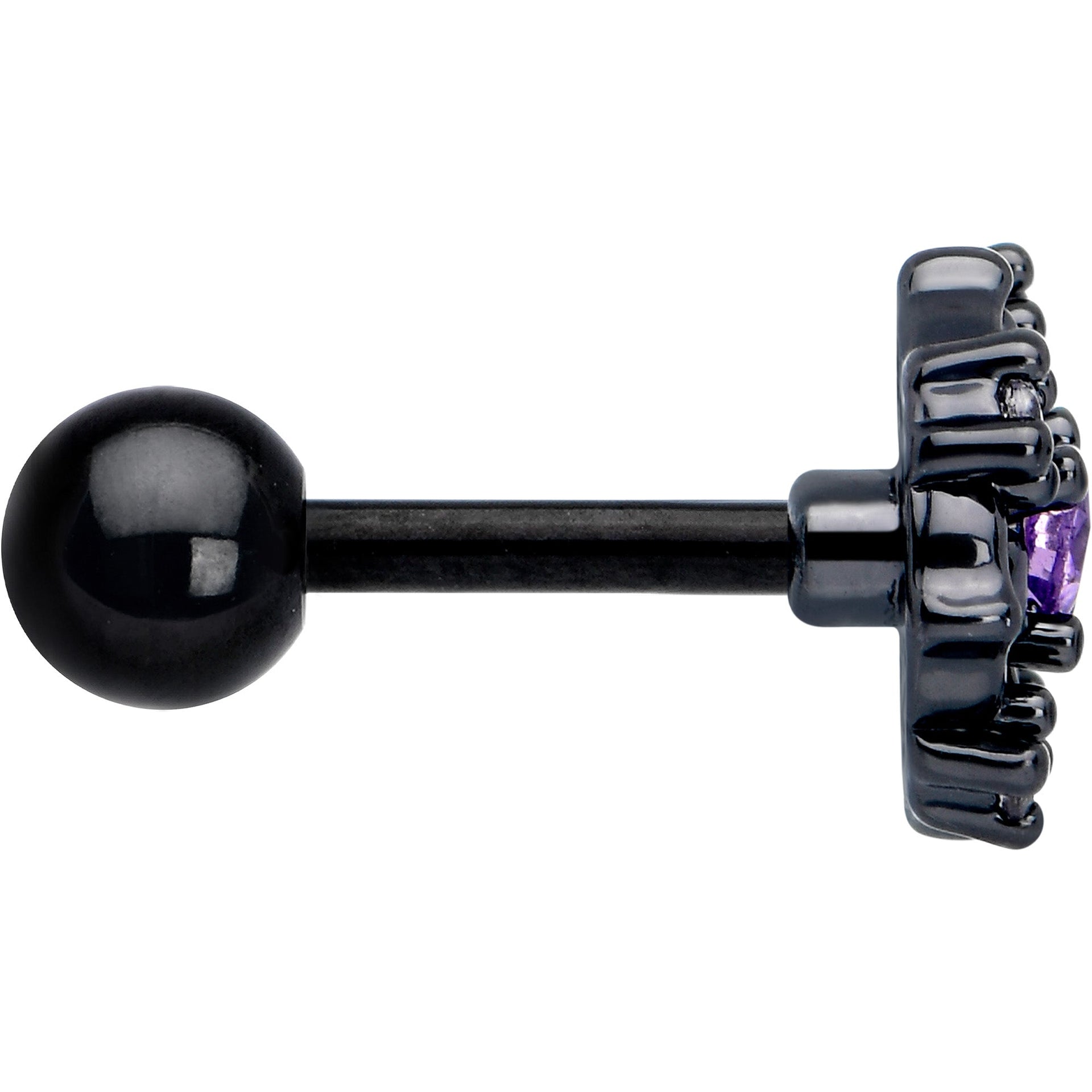 16G 1/4 Purple CZ Gem Black Flower Ring Cartilage Tragus Earring