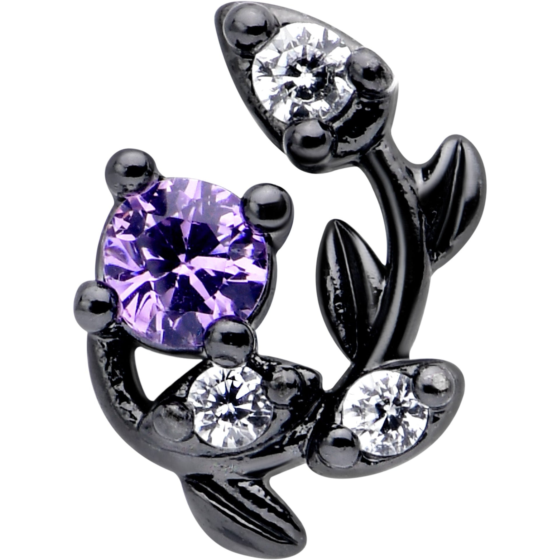 20G 7mm Purple Clear Gem Black Twining Vine L Shape Nose Ring