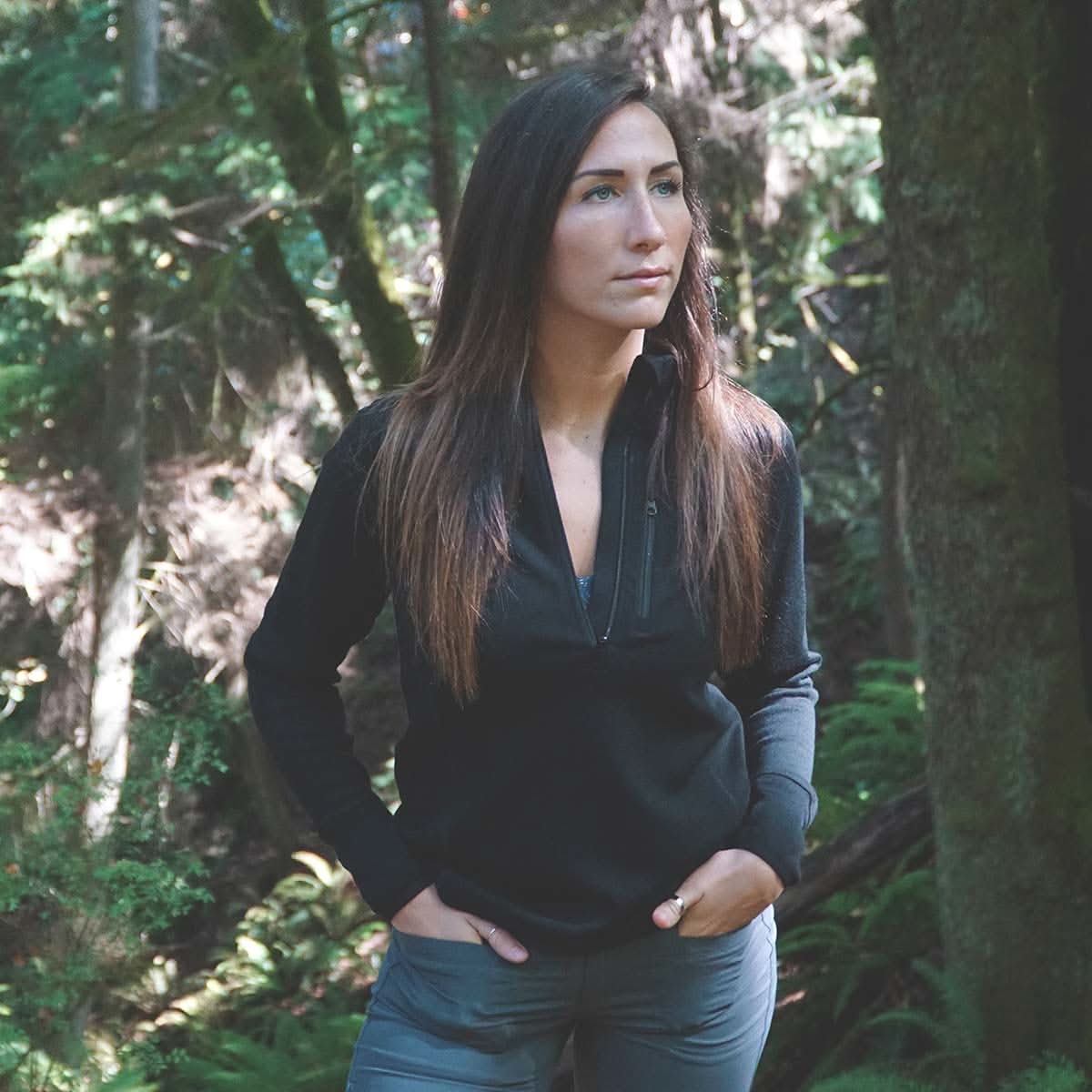 Women's Heavyweight 100% Merino Wool 1/4 Zip Thermal Top - Black