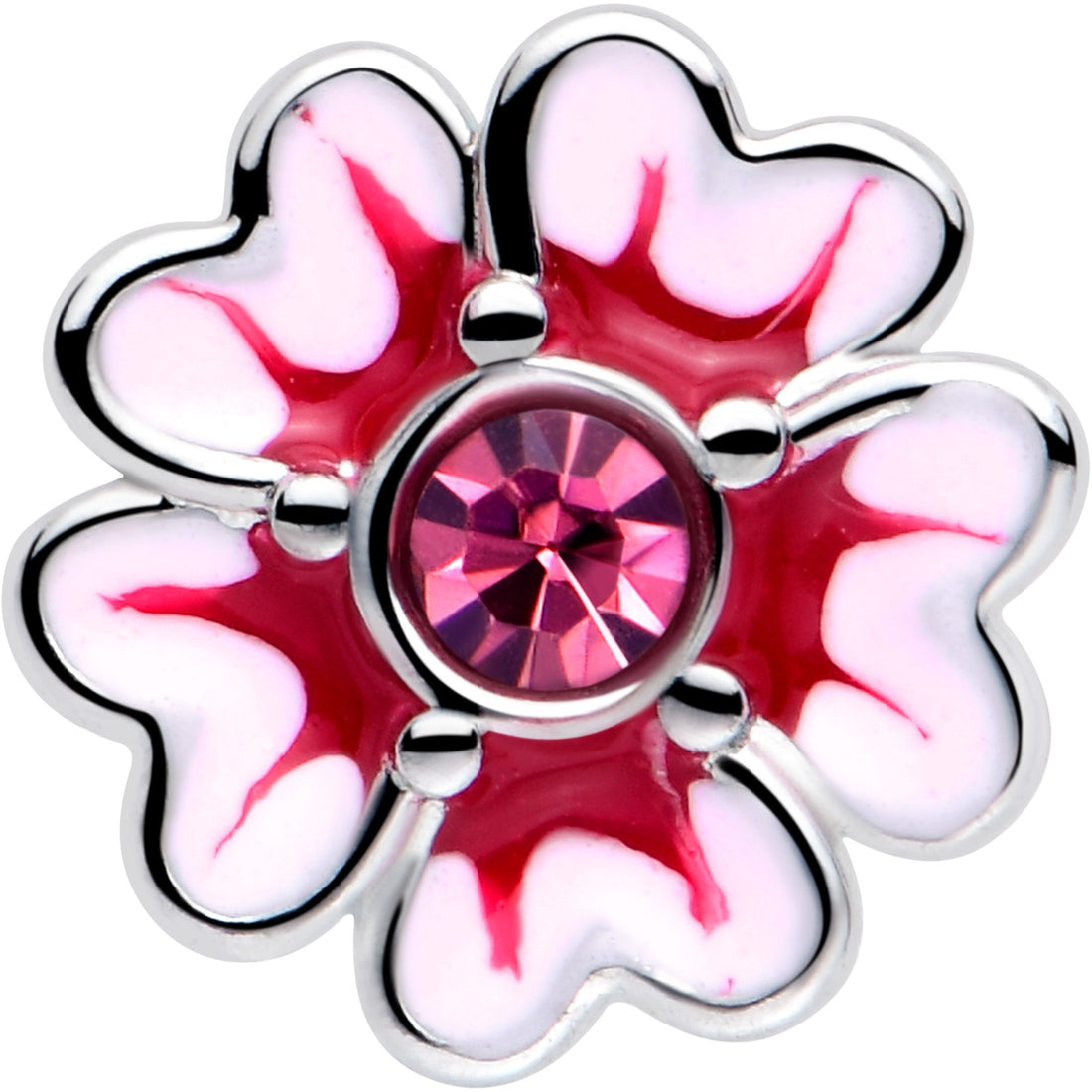 20G 5/16 Pink CZ Gem Dainty Pink Flower L Shape Nose Ring