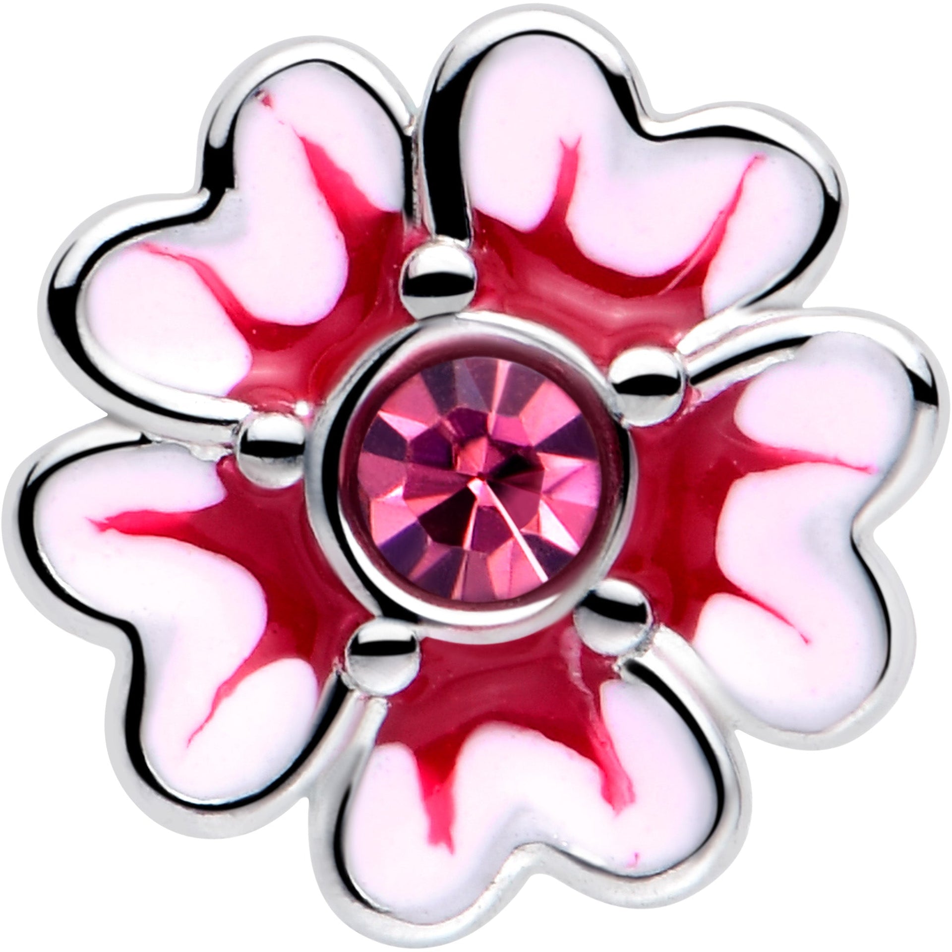20G 5/16 Pink CZ Gem Dainty Pink Flower L Shape Nose Ring
