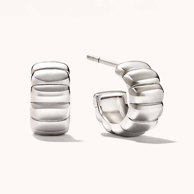 18K Gold Plated Sterling Silver C-Shaped Hoop Earrings