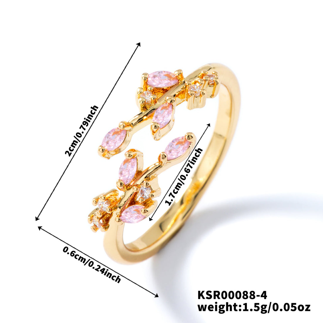 Bohemian Leaf Ring with Zircon Inlay, Nature-Inspired Jewelry