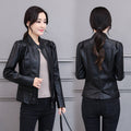 Women's Korean-Style Slim Fit Motorcycle Leather Jacket