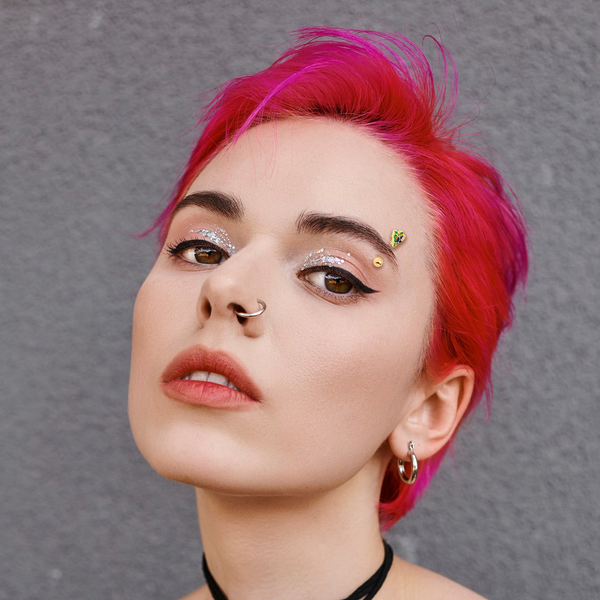 16G 5/16 Blue Gem Gold Tone Butterfly Colors Curved Eyebrow Ring