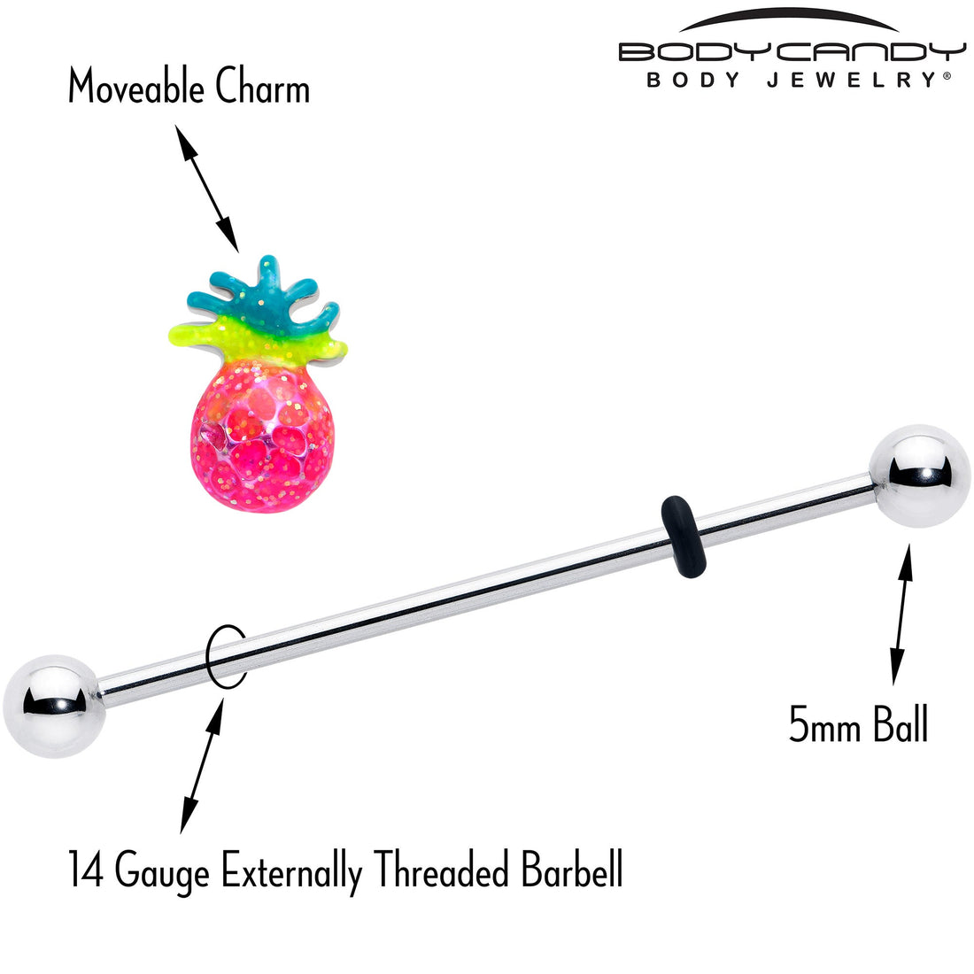14G Tropical Pineapple Industrial Barbell 38mm - Image 4