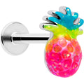16G pink and yellow pineapple shaped labret piercing stud on stainless steel post