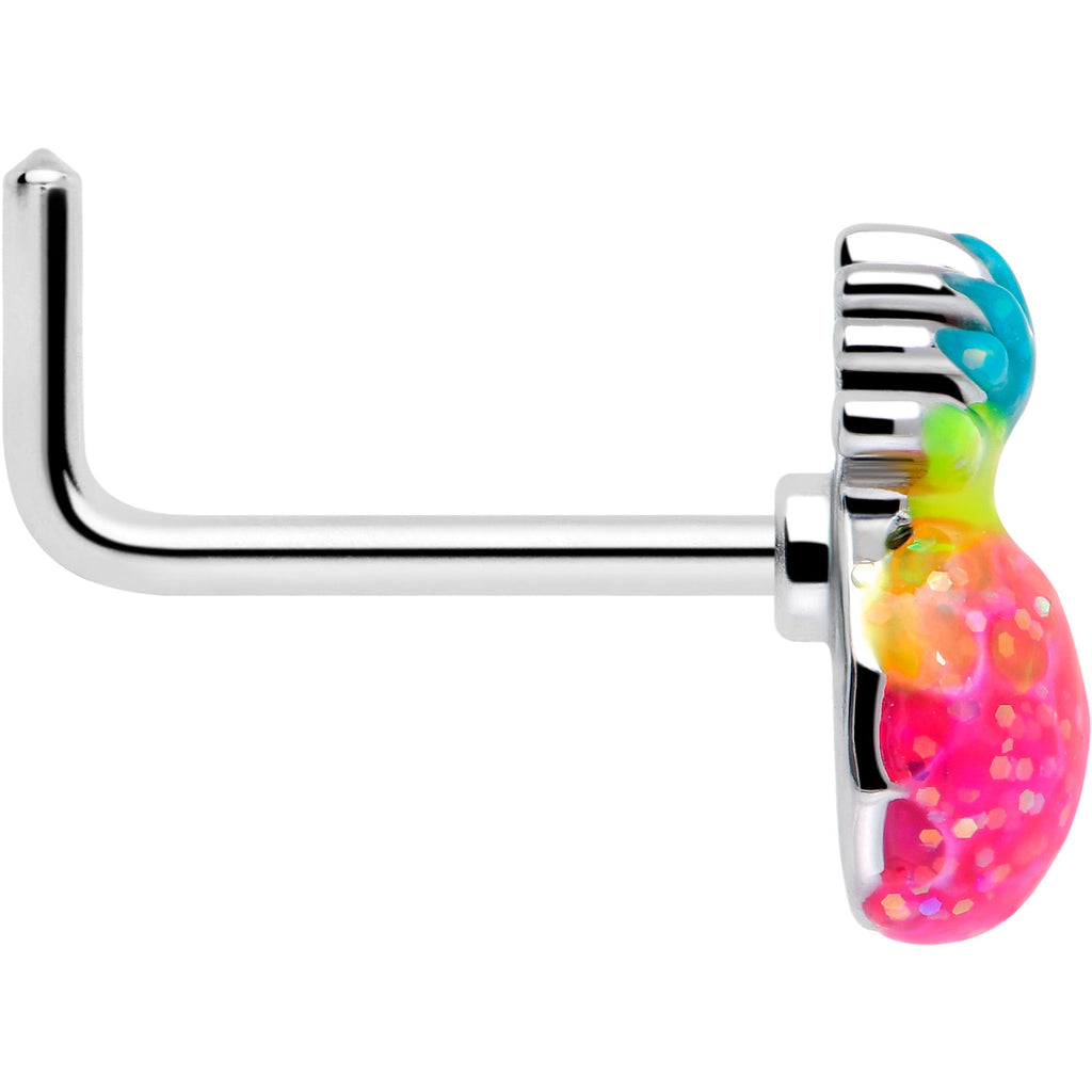 20G Tropical Pineapple L-Shaped Nose Ring in Hot Pink and Blue - Image 4