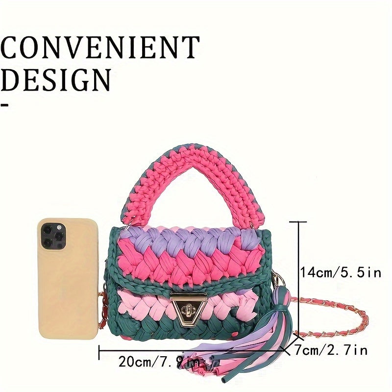 Boho Crochet Tassel Crossbody Chic Mini Color block Bag