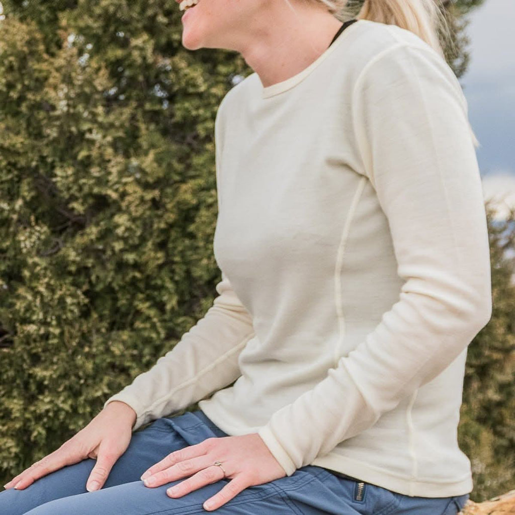 Women's 100% Merino Wool Crew Neck Long Sleeve Base Layer Top