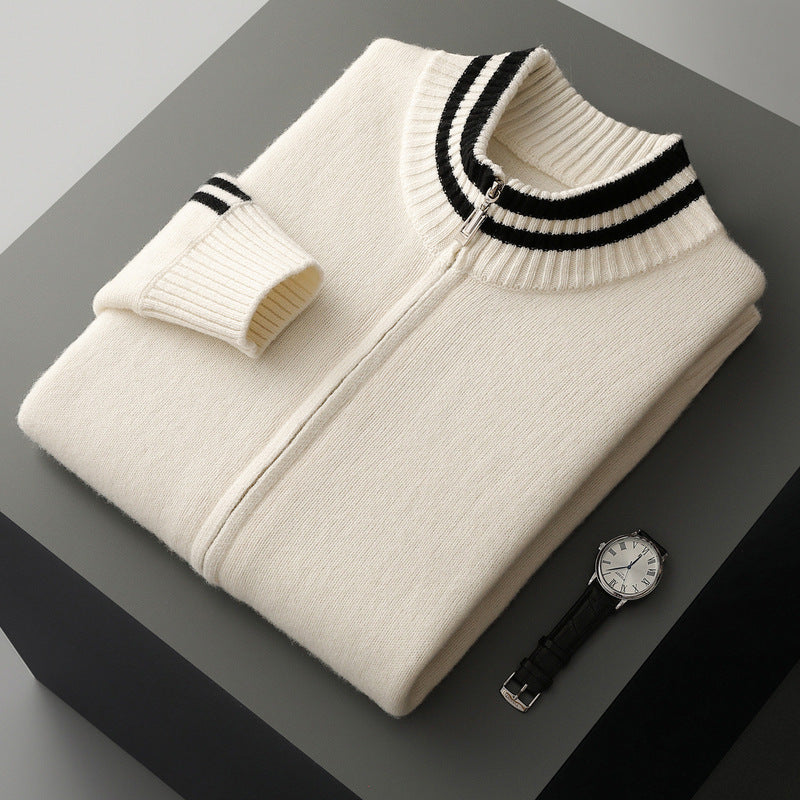 Men's Half-high Collar Knitted Slim-fitting Striped Sweater