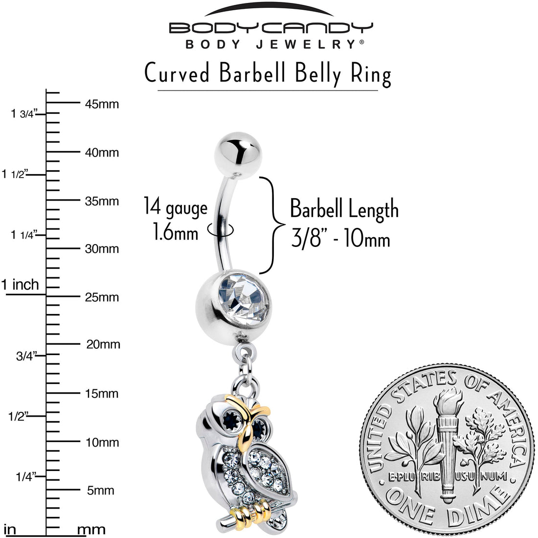 Clear Gem Evening Owl Dangle Belly Ring
